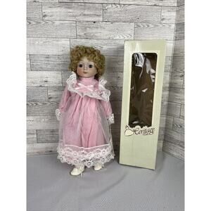 HERITAGE DOLL MUSICAL Pink DRESS BLONDE Curly HAIR 16.5” Vintage